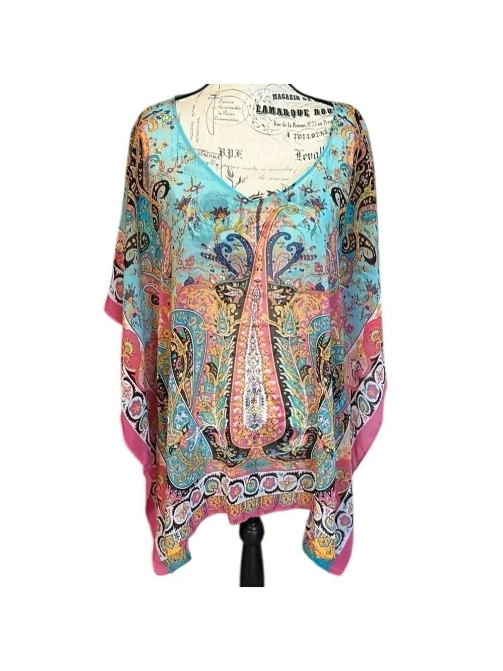 Lane Bryant Paisley Print Tunic Sheer Blue and Pink Size 18/20